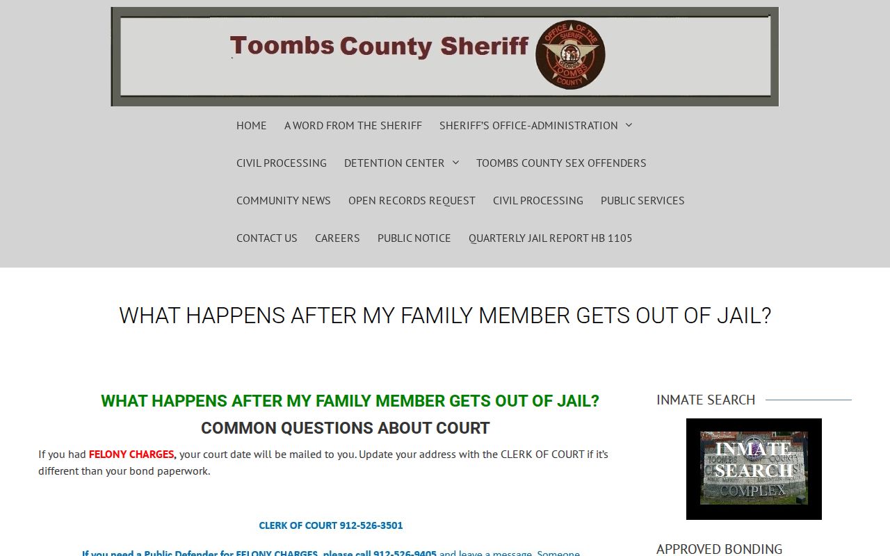 Toombs County arrest history release and court notice guidance
