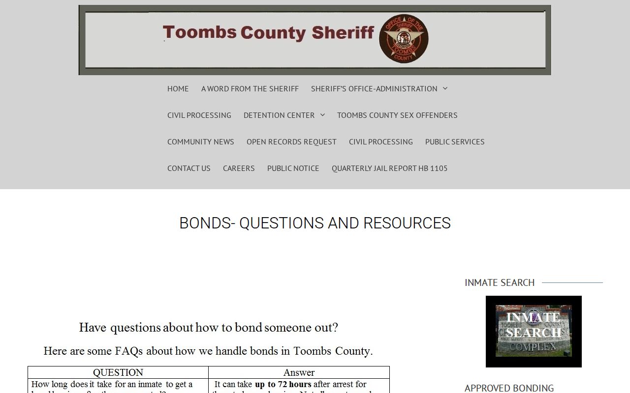 Toombs County arrest history bond questions and resources