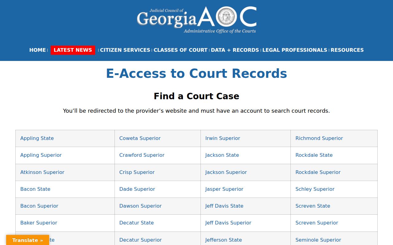 Toombs County criminal court Georgia E-Access directory