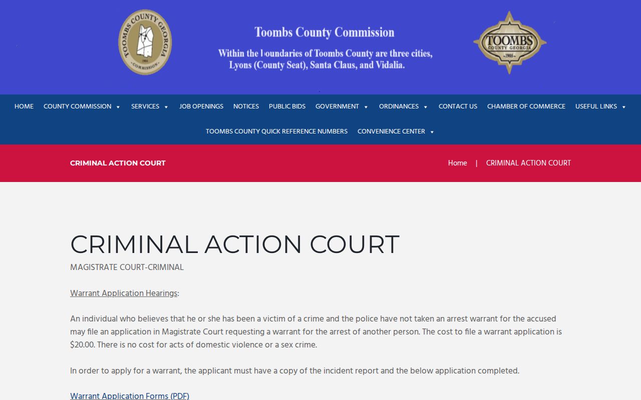 Toombs County criminal court Magistrate warrant procedure