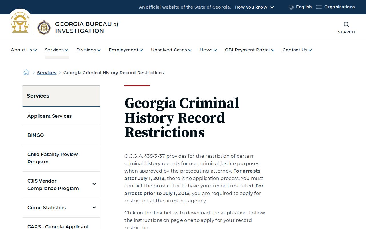 Toombs County criminal court Georgia record restriction process
