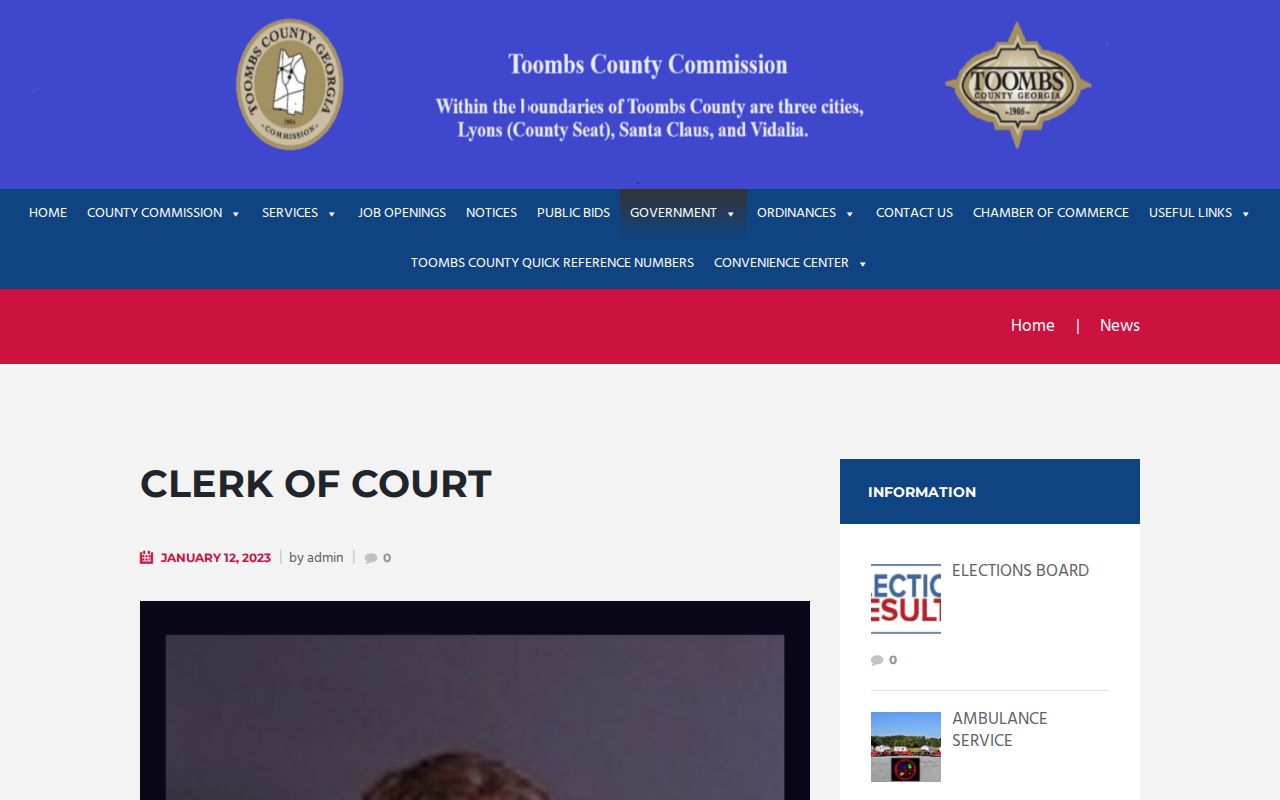 Toombs County criminal court Clerk of Court page
