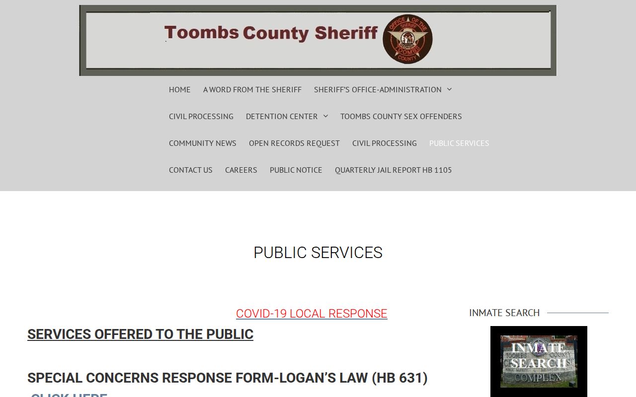 Toombs County criminal history sheriff public services
