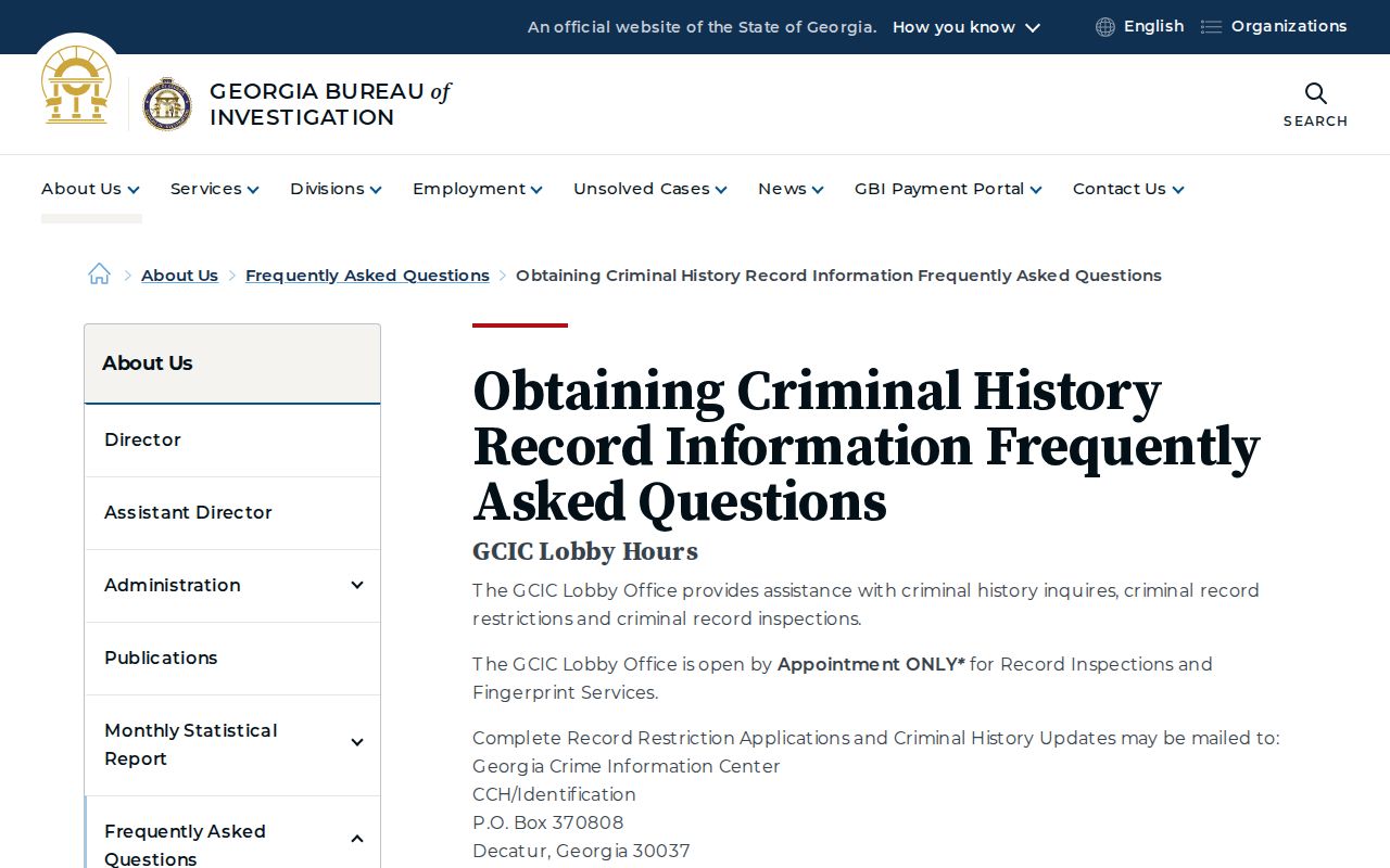Toombs County criminal history GBI public access FAQ