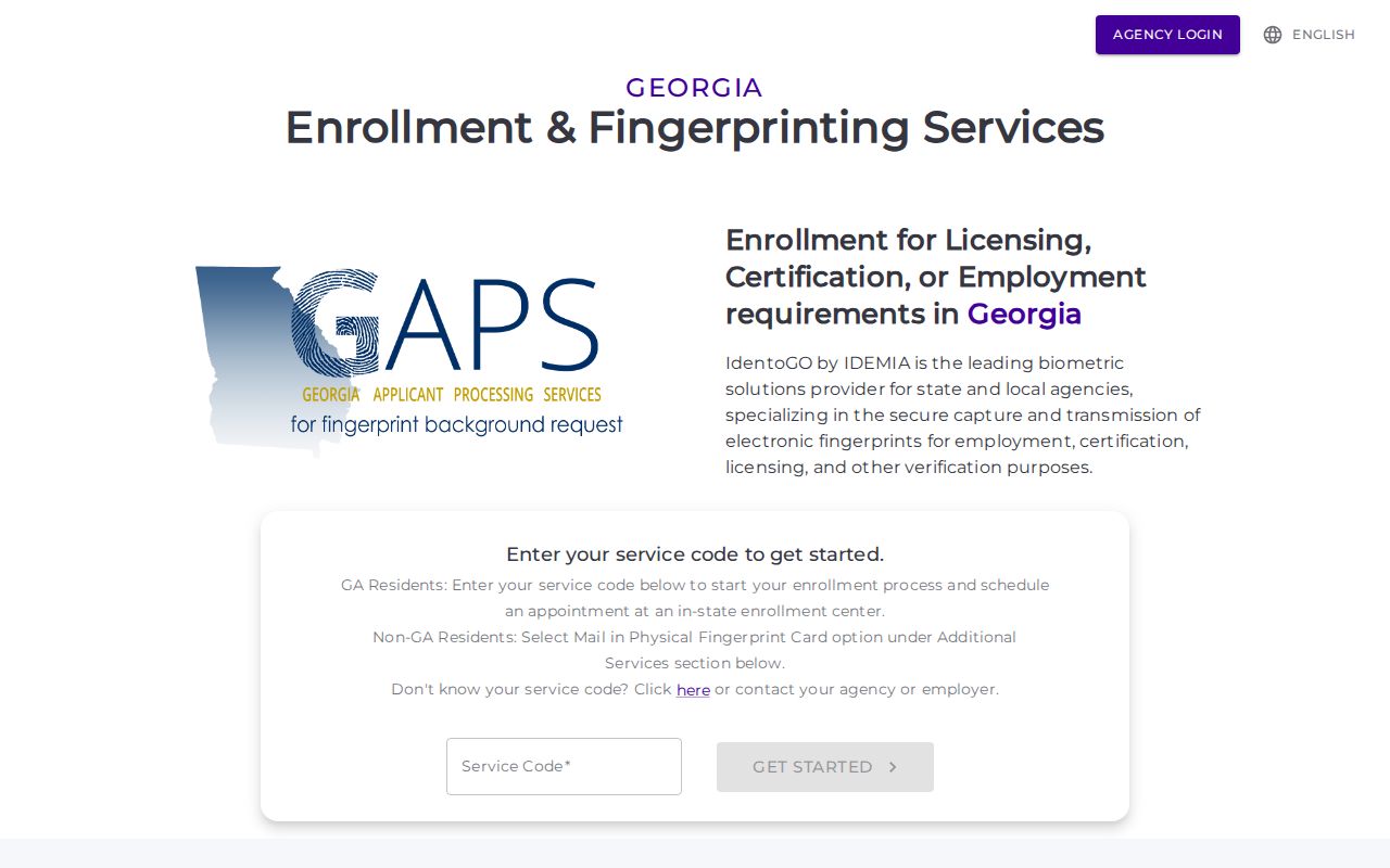 Toombs County criminal history GAPS IdentoGO registration