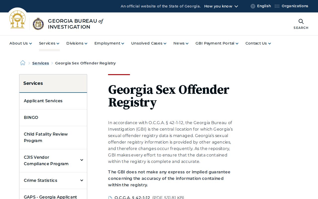 Toombs County sex offender registry gateway at GBI