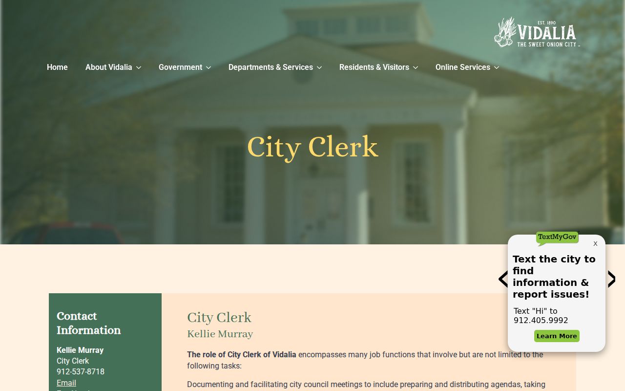 Vidalia criminal history records route through the City Clerk